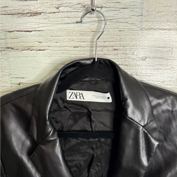 Zara Faux Leather Blazer Jacket size medium black - Picture 3 of 6
